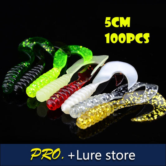 100pcs 5cm soft assorted color artificial worm grub fishing lures soft worm grub in fishing lure