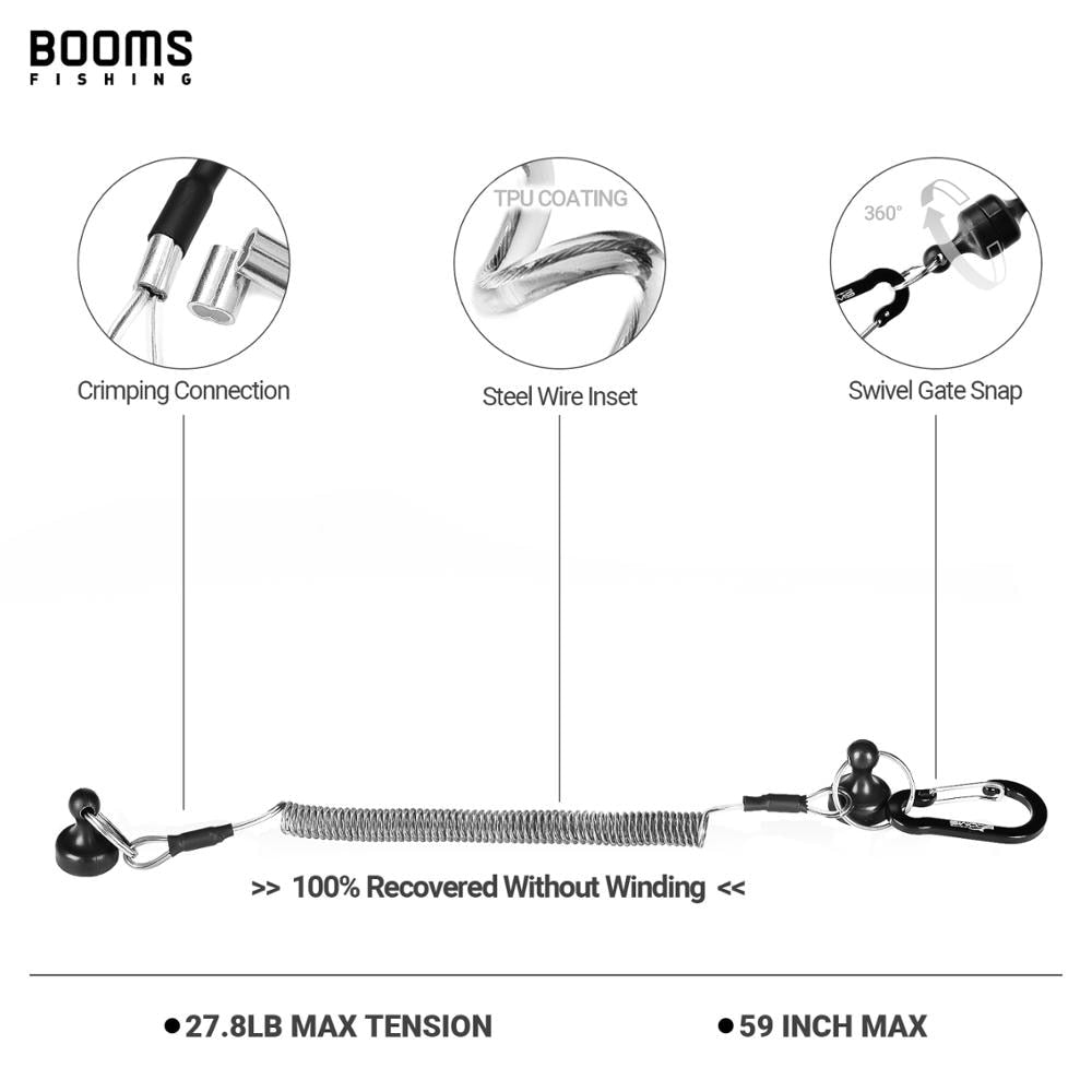 Booms Fishing MRC Magnetic Release Clip Net Holder with Fishing Tool Coiled Lanyard 1.5m Black