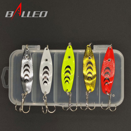 Balleo 5PCS/Spoon Lure Metal spinner Lure Kit Set 7g Fishing spinner lure Sequins with Box Treble Hooks Fishing Tackle hard Bait