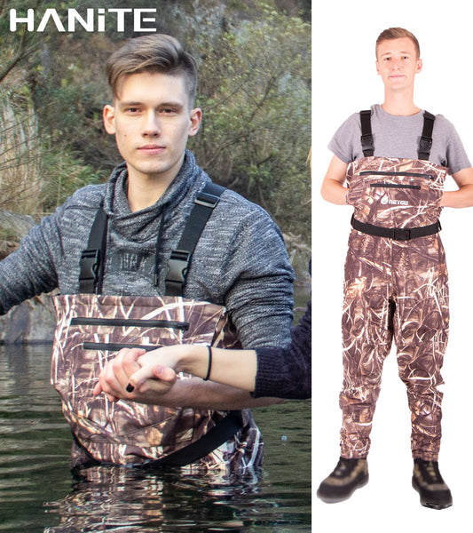 NeyGu Outdoor Waterproof and Breathable ATV Waders attahed 4mm neoprene socks on foot.can be used for Men and Women