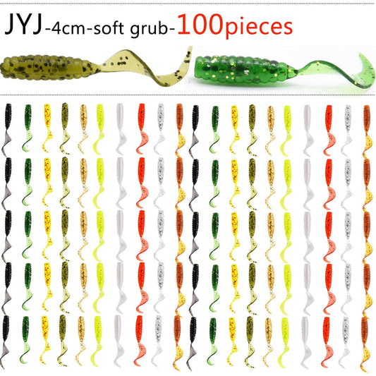 100pcs Soft plastic artificial isca pesca tail protein Grub lure fishing worm moggot grub lure baits 4cm
